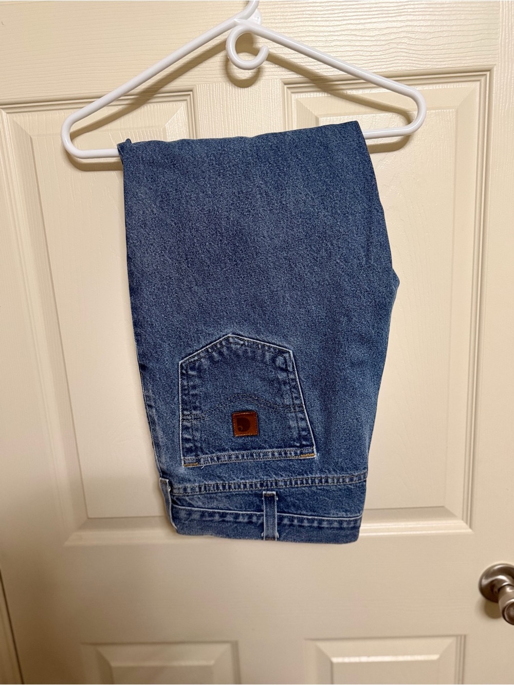 Carhartt Medium Blue Denim Jeans with Leather Logo Patch